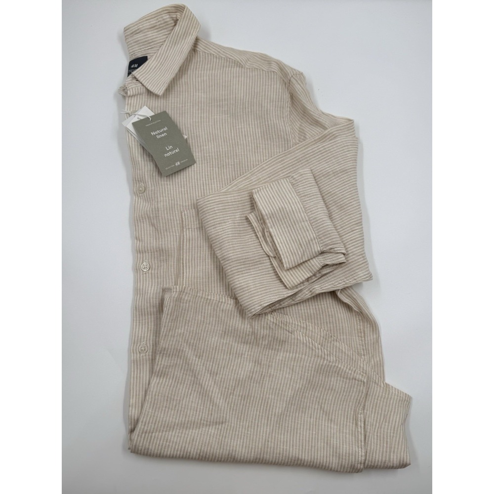 H&M Men's Fit Natural Linen Long Sleeve Shirt XL